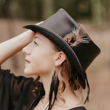 Marlow | Womens Black Leather Top Hat with LT Hat Band