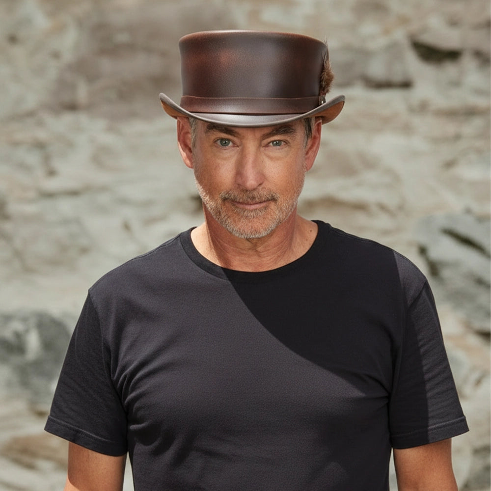 Marlow LT | Mens Leather Top Hat with LT Hat Band