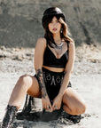 Marlow Lil Evil | Womens Leather Top Hat with Lil Evil Hat Band