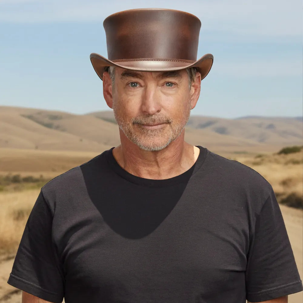 Marlow | Mens Brown Leather Top Hat