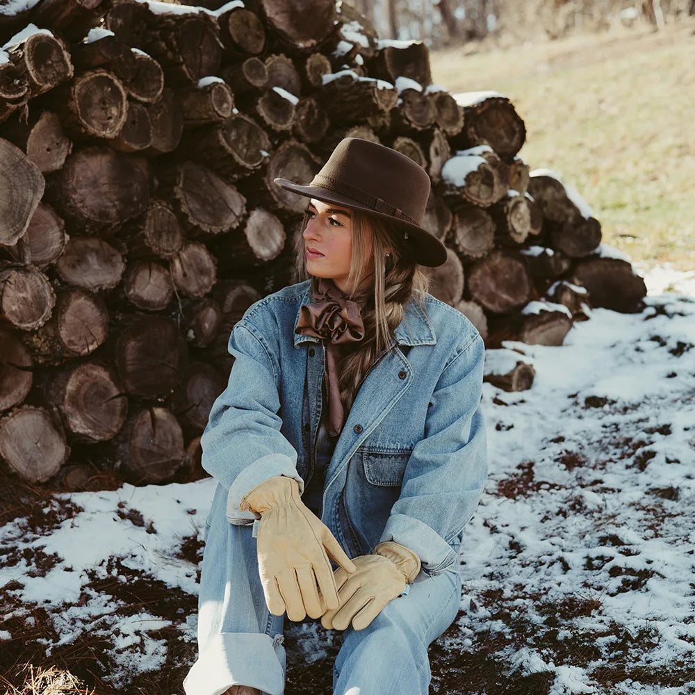 Moab | Womens Khaki Crushable Wool Felt Safari Hat with Leather