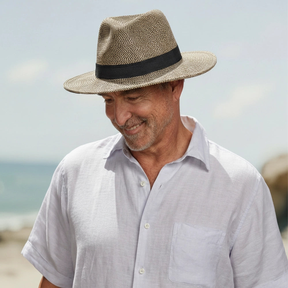 Nero | Mens Black Two-Tone Woven Straw Fedora Hat