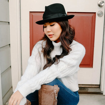 Pablo | Womens Black Wool Felt Pinch Front Fedora Hat
