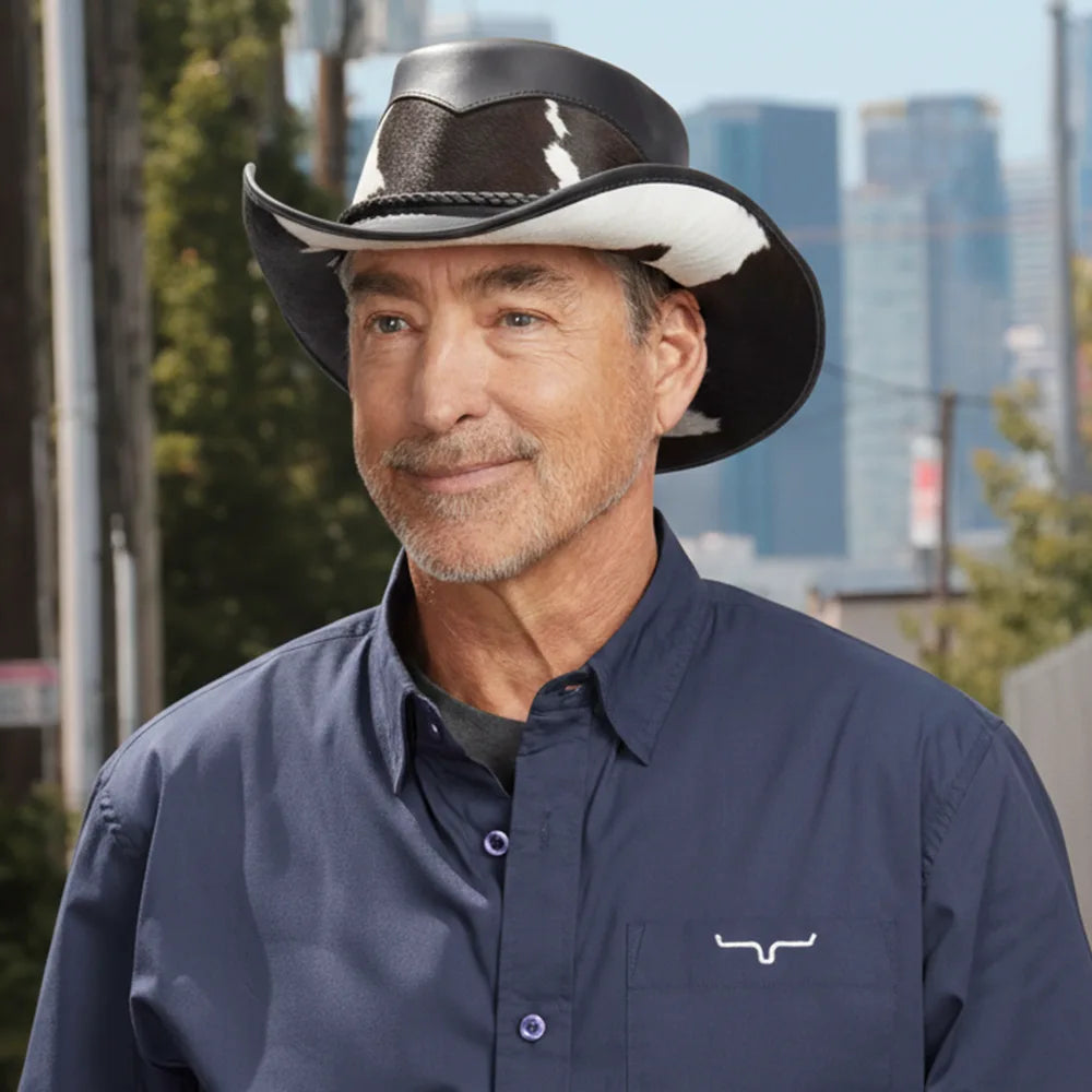 Pinto | Mens Black Leather Cowboy Hat with Calf Accents