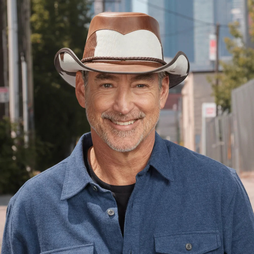 Pinto | Mens Brown Leather Cowboy Hat with Calf Accents