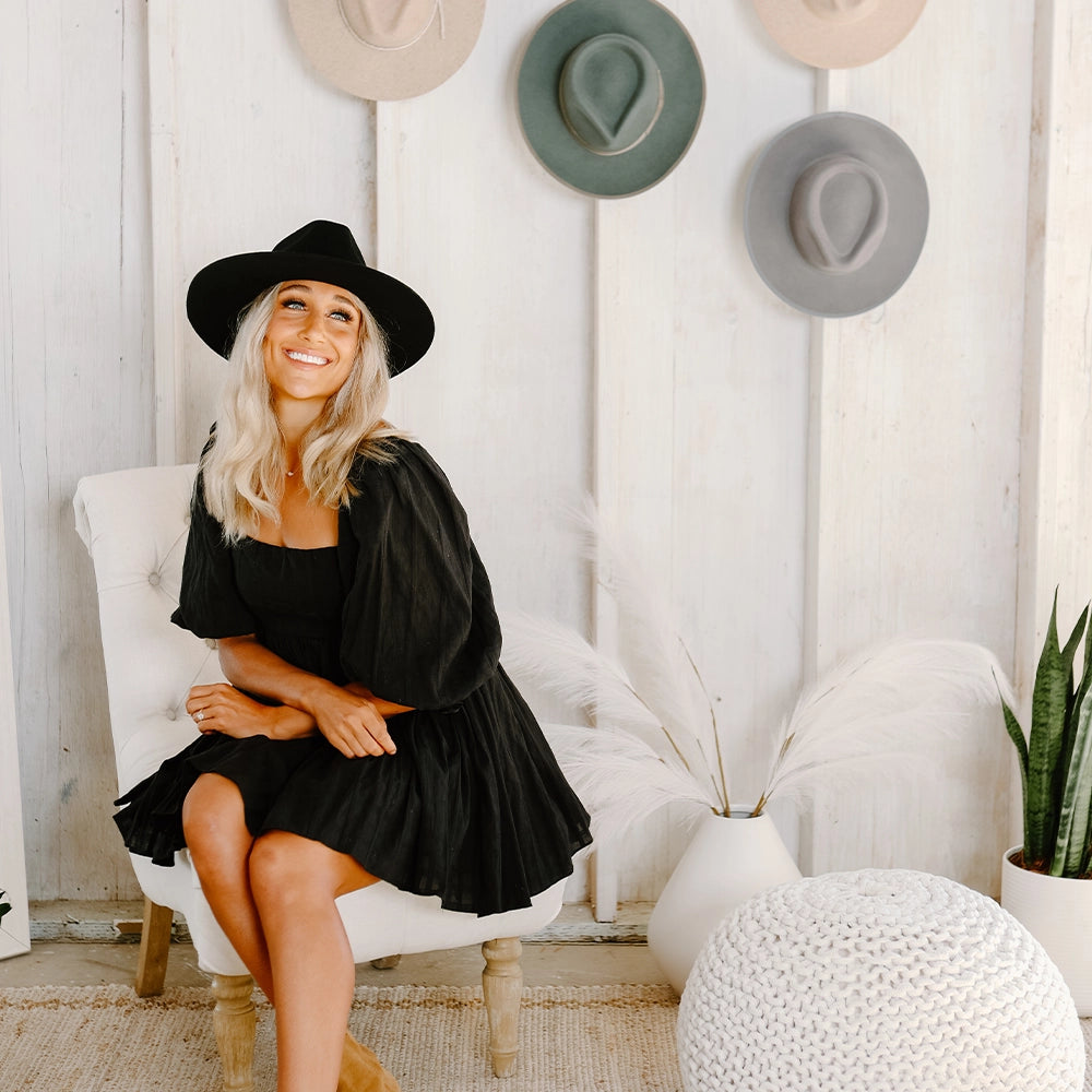 Rancher | Mens Black Wide Brim Felt Fedora Hat MD Rancher | Mens Black Wide Brim Felt Fedora Hat MD