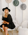 Rancher | Womens Black Wide Brim Felt Fedora Hat