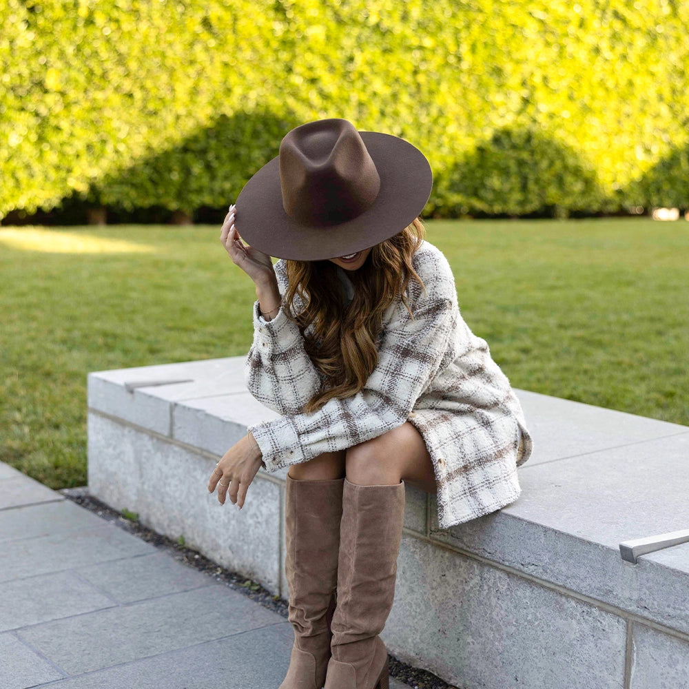 Rancher | Womens Brown Wide Brim Felt Fedora Hat