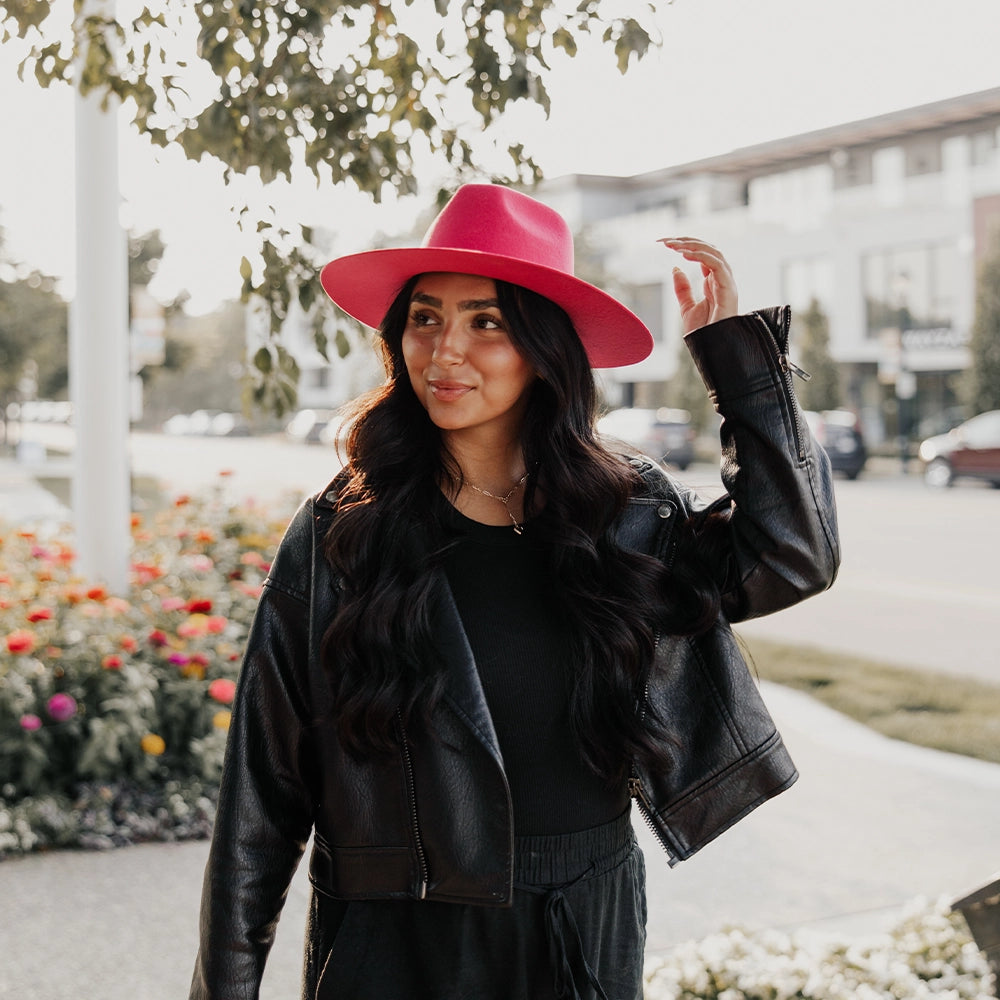 Rancher | Womens Pink Wide Brim Felt Fedora Hat