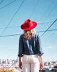 Rancher | Womens Red Wide Brim Felt Fedora Hat