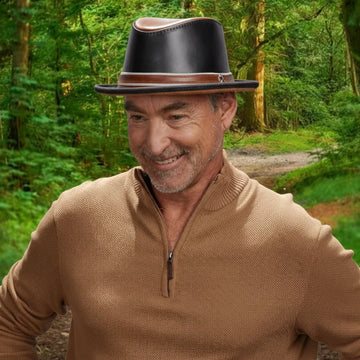 Rocky | Mens Black Leather Fedora Hat