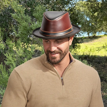 Rocky | Mens Wine Leather Fedora Hat