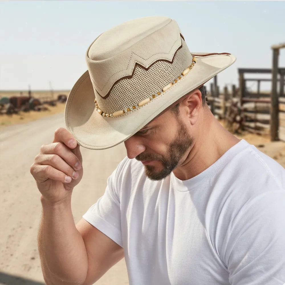 Sierra | Mens Latte Leather Cowboy Hat
