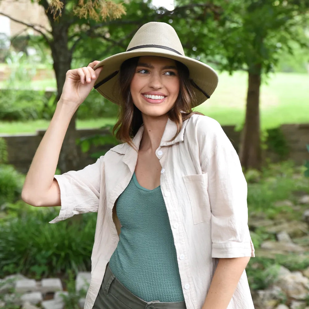Smokey | Womens Khaki Nylon Outback Sun Hat with Mesh Sides