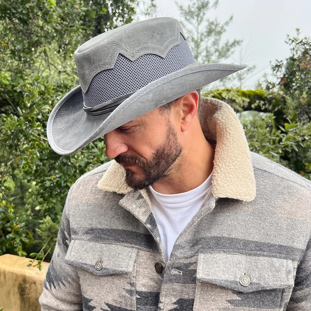 Stampede | Mens Cowhide Leather Cowboy Hat with Mesh Sides