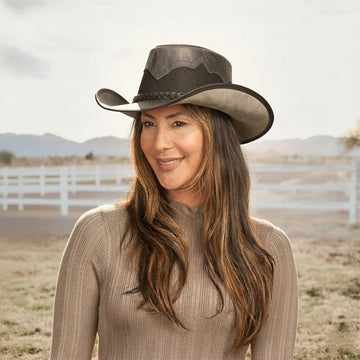 Stampede | Womens Onyx Crunch Cowhide Leather Cowgirl Hat with Mesh Sides