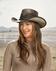 Stampede | Womens Onyx Crunch Cowhide Leather Cowgirl Hat with Mesh Sides