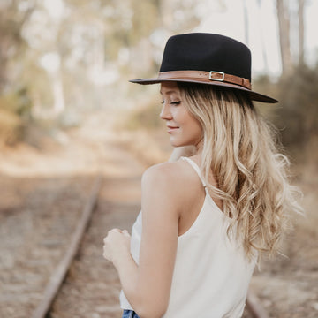 Summit | Womens Coal Felt Leather Fedora Hat
