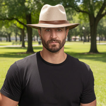 Summit | Mens Oatmeal Felt Leather Fedora Hat