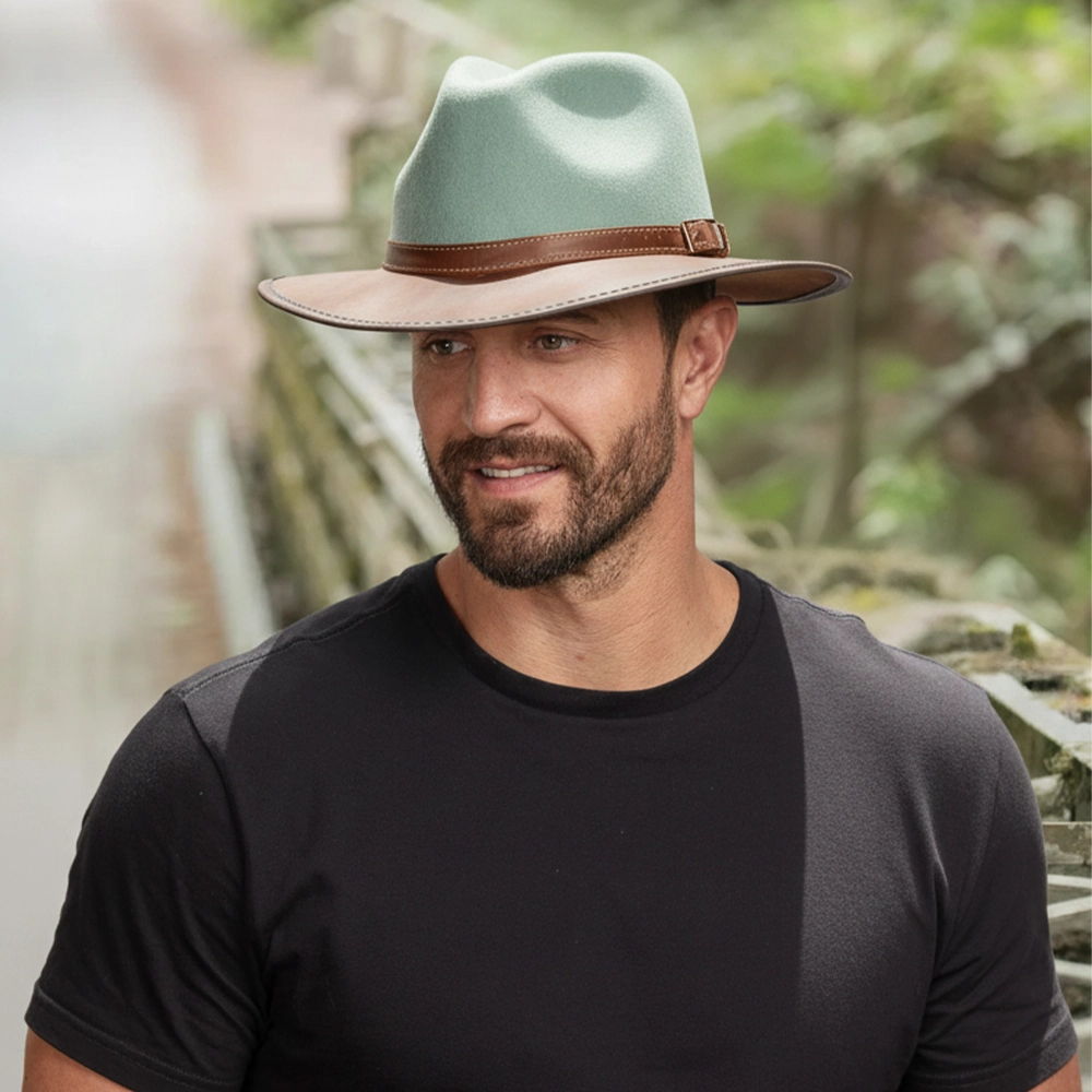 Summit | Mens Sage Felt Leather Fedora Hat