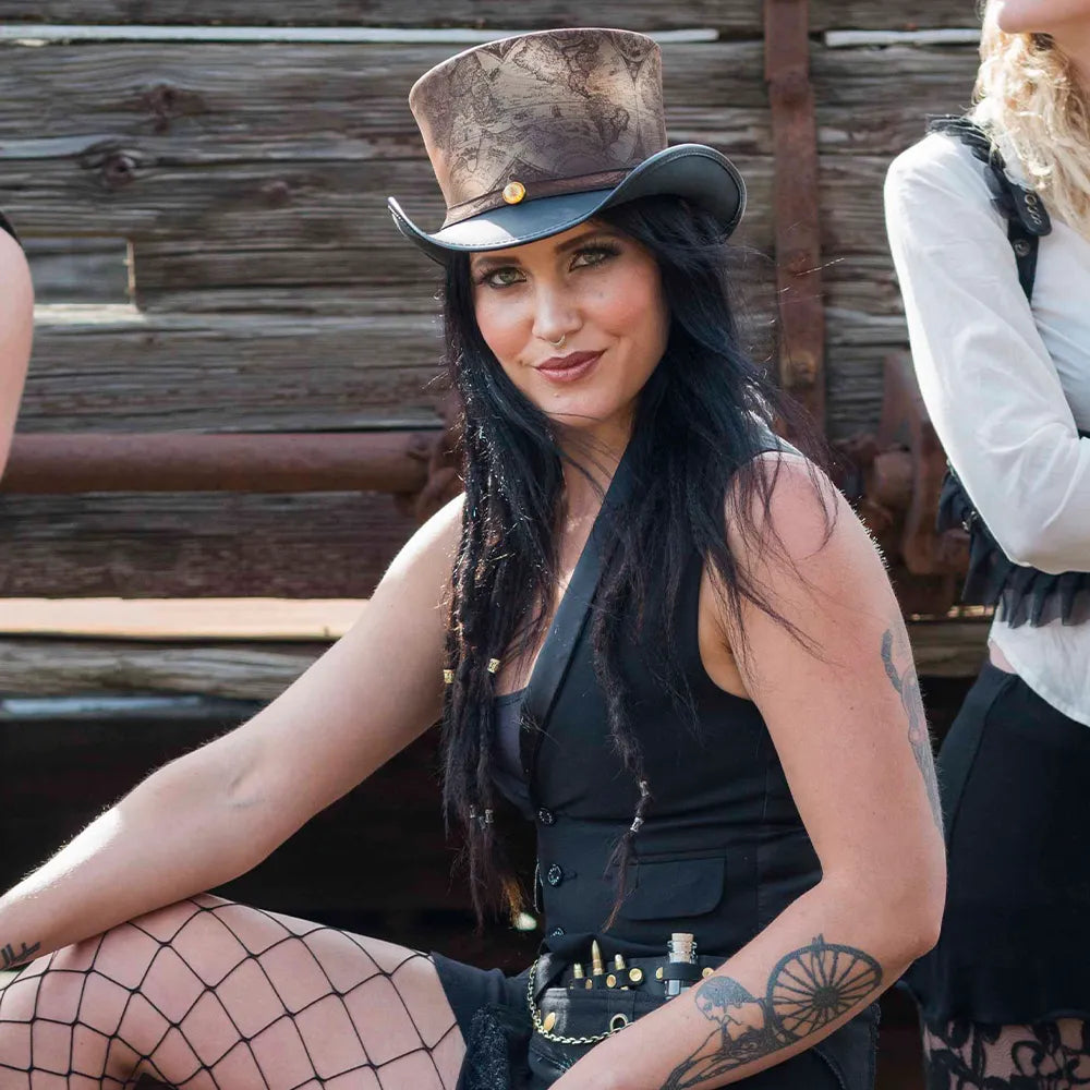 hAtlas | Womens Black Genuine Leather Top Hat