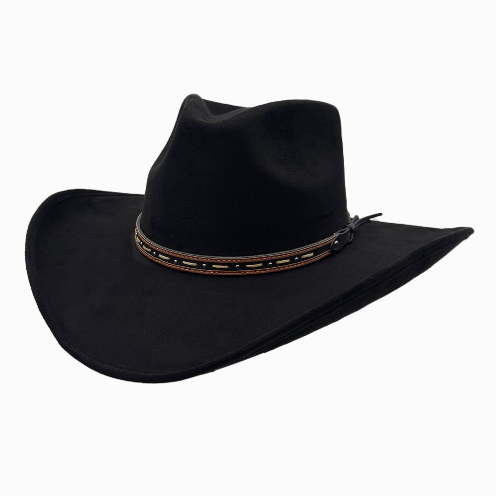 Ace High | Mens Black Suede Teardrop Crown Rancher Cowboy Hat