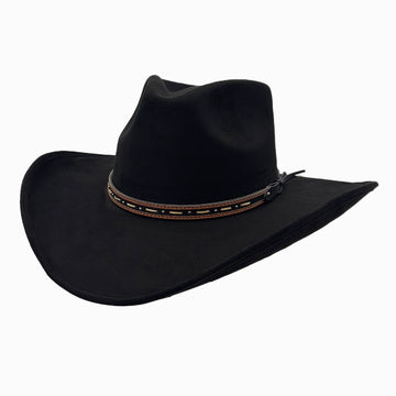Ace High | Mens Black Suede Teardrop Crown Rancher Cowboy Hat