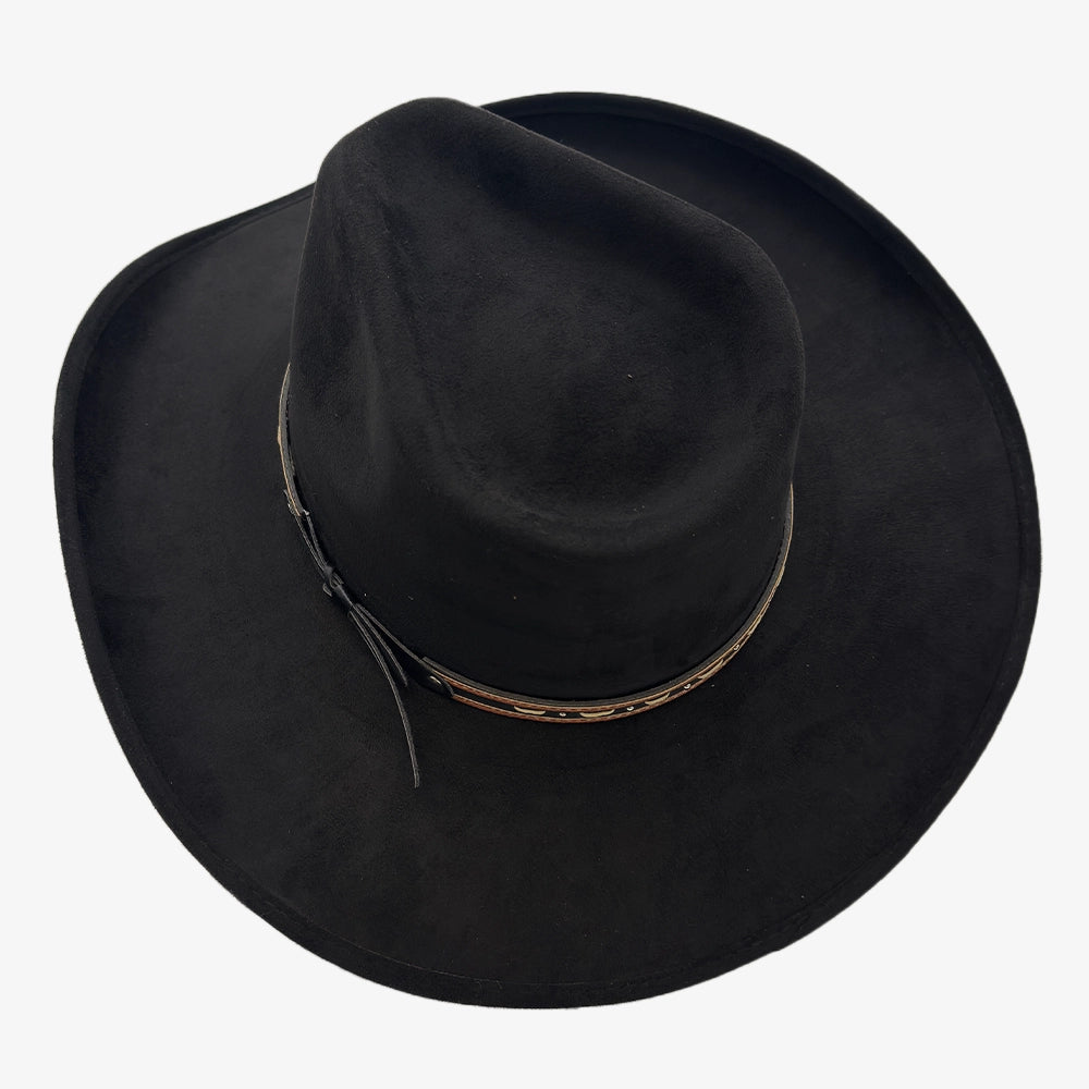 Ace High | Mens Black Suede Teardrop Crown Rancher Cowboy Hat