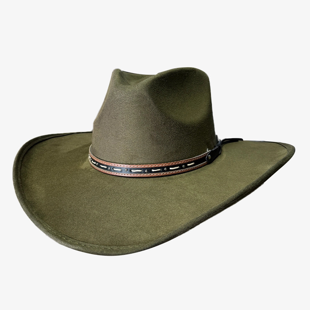 Ace High | Mens Olive Suede Teardrop Crown Rancher Cowboy Hat
