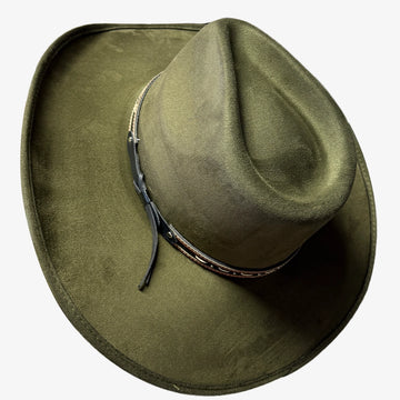 Ace High | Mens Olive Suede Teardrop Crown Rancher Cowboy Hat