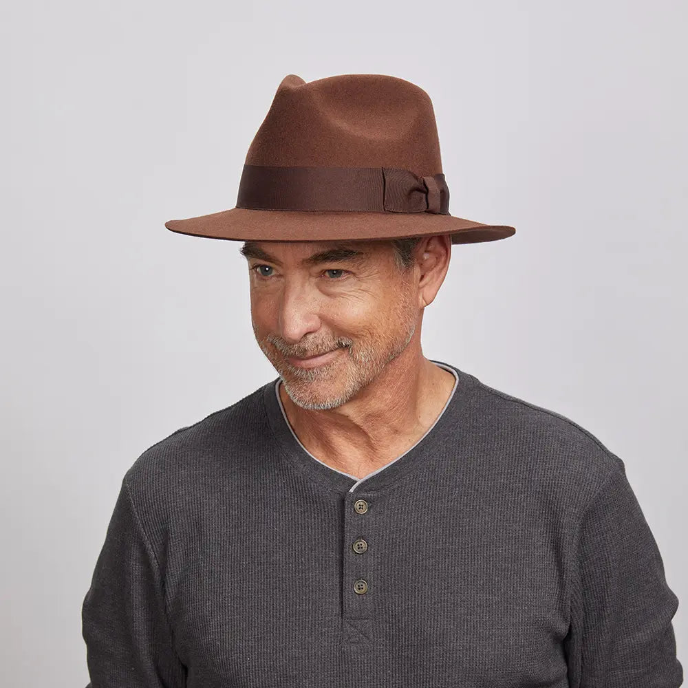 American Hat Makers Soho Leder-Fedora, Handgefertigt In USA, Wasserabweisend & Reisefreundlich - Stylischer Hut Für Herren & Damen