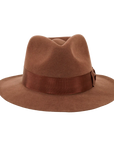 A front view of a brown fedora hat