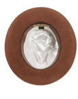 A bottom view of a adventure brown fedora hat