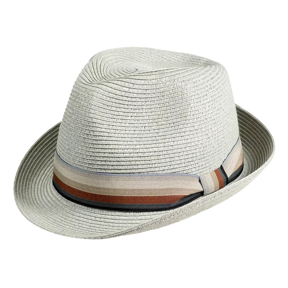 Alex | Mens Gray Teardrop Straw Fedora Hat