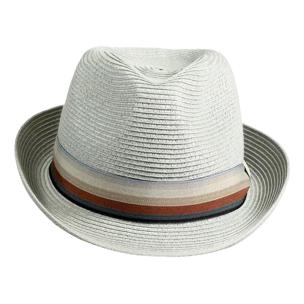 Alex | Mens Gray Teardrop Straw Fedora Hat