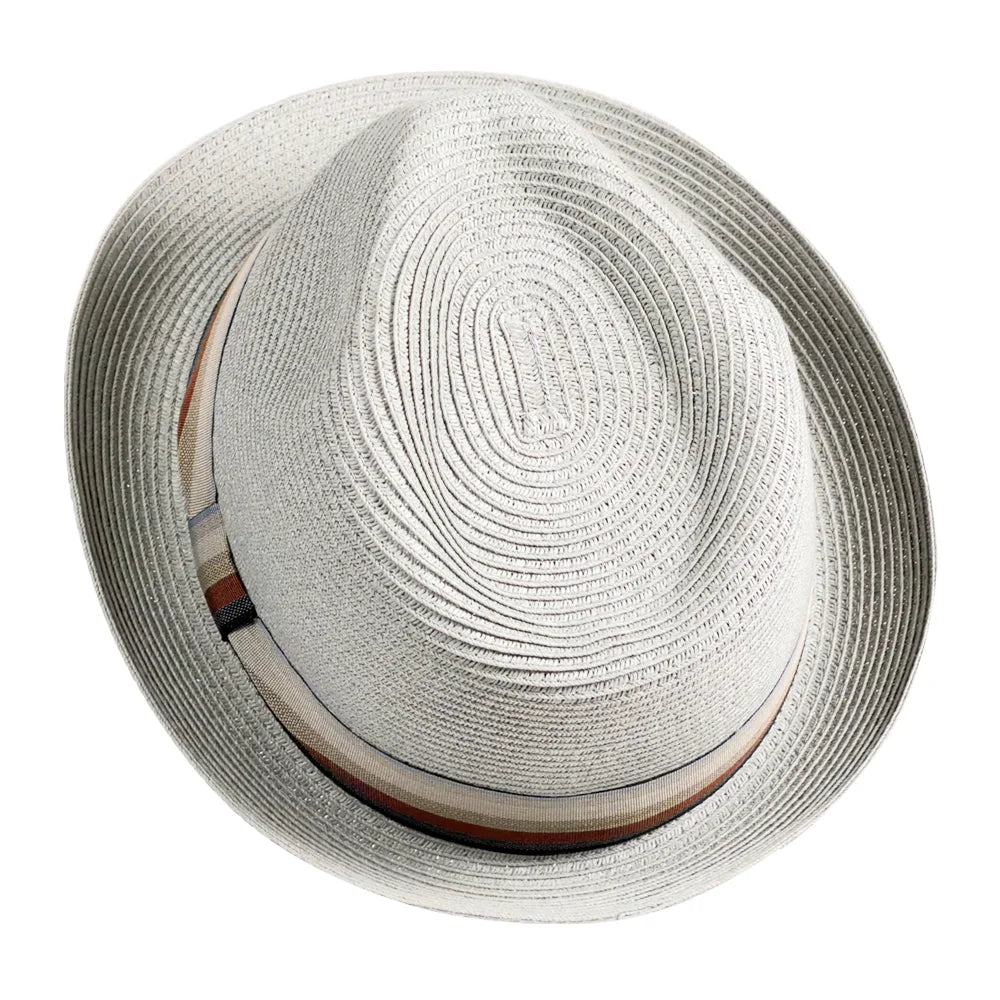 Alex | Mens Gray Teardrop Straw Fedora Hat