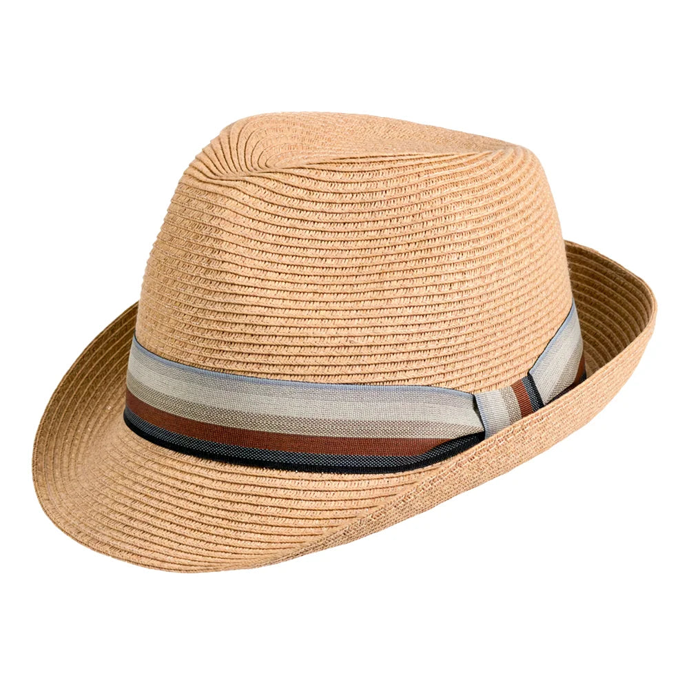 Alex | Womens Tan Teardrop Straw Fedora Hat