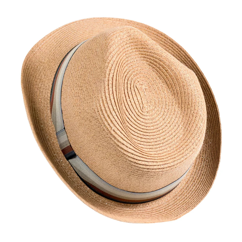 Alex | Womens Tan Teardrop Straw Fedora Hat