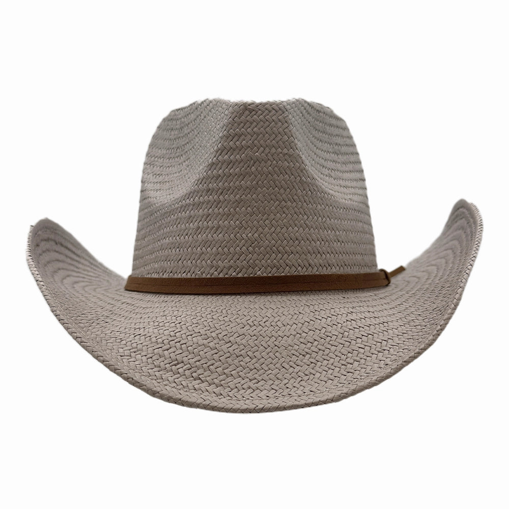 Avery | Mens Gray Pinch Front Western Curled Straw Cowboy Hat