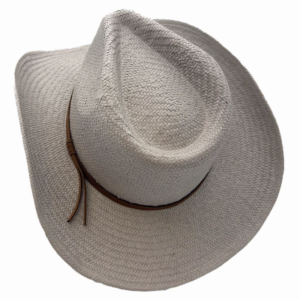 Avery | Mens Gray Pinch Front Western Curled Straw Cowboy Hat