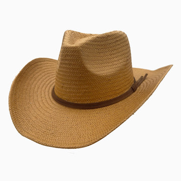 Avery | Mens Tea Pinch Front Western Curled Straw Cowboy Hat