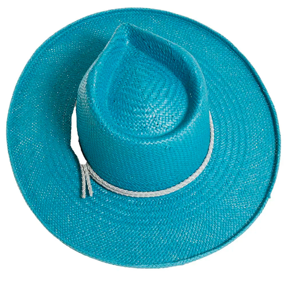 Bailey Turquoise Sun Straw Hat Top Angled View
