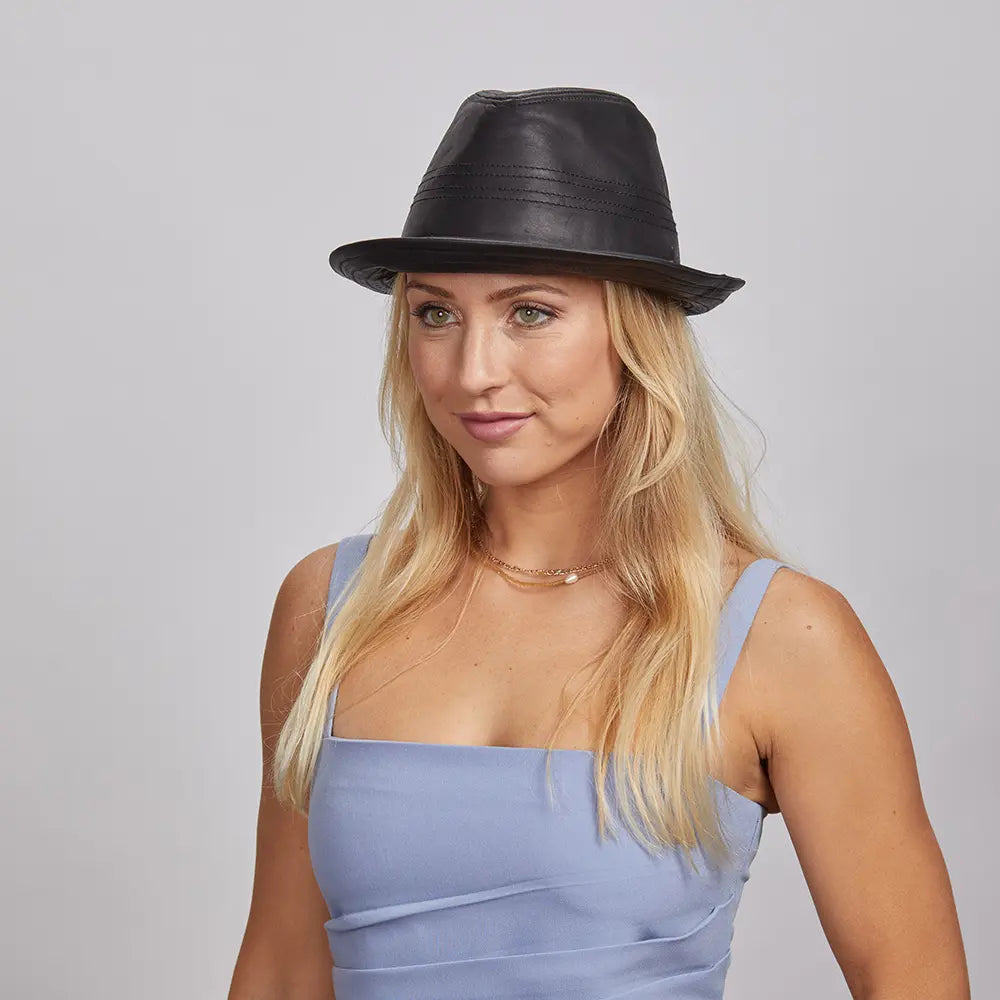 Balboa | Womens Black Leather Fedora Hat