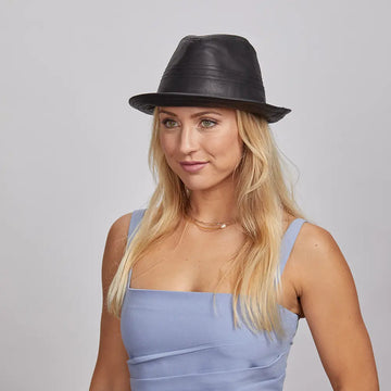 Balboa | Womens Black Leather Fedora Hat