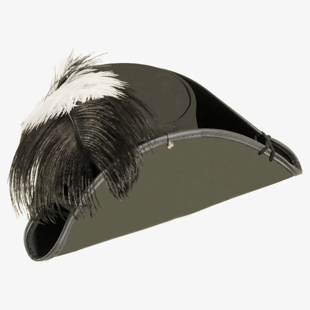 Barbossa | Womens Black Leather Tricorn Hat with Feather Plume