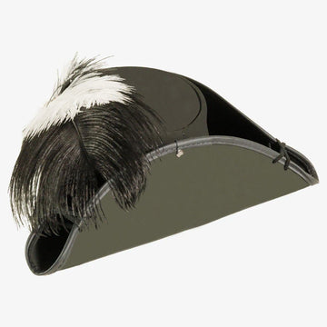 Barbossa | Womens Black Leather Tricorn Hat with Feather Plume