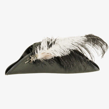 Barbossa | Womens Black Leather Tricorn Hat with Feather Plume