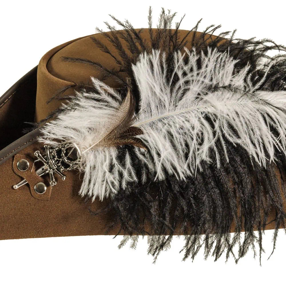 Barbossa | Womens Leather Tricron Hat with Feather Plume