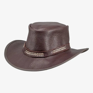Bison | Mens Brown Bison Leather Packable Outback Hat