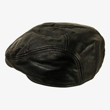 Bookie | Mens Black Leather Flat Cap
